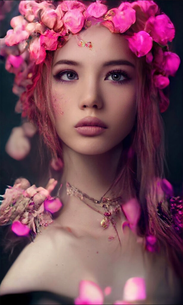 เจ้าหญิงแห่งดอกไม้ ในธีมสีชมพู วาดรูปด้วย Midjourney AI